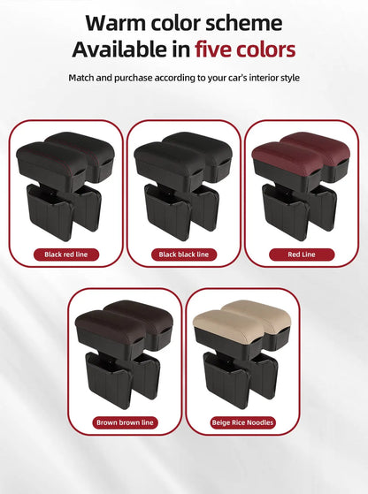 Height Adjustable Car Center Console Gap Storage Organizer with Liftable Tray Elbow Support Armrest Pad for SUV Sedan
