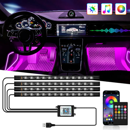 Car Interior Ambient Light Kit RGB LED Foot Strip Light Music Sync with App Remote Music Control Cig/USB Auto Decorative Lamps