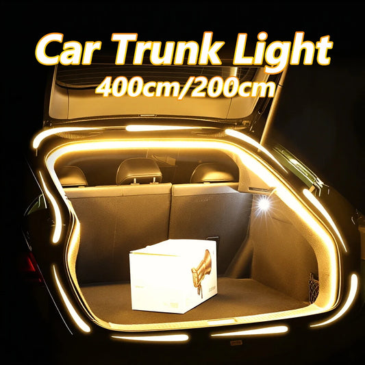 Car Trunk LED Light Strip 400cm/200cm Flexible Interior Ambient Lighting for SUV/MPV Automatic On/Off Hidden Installation
