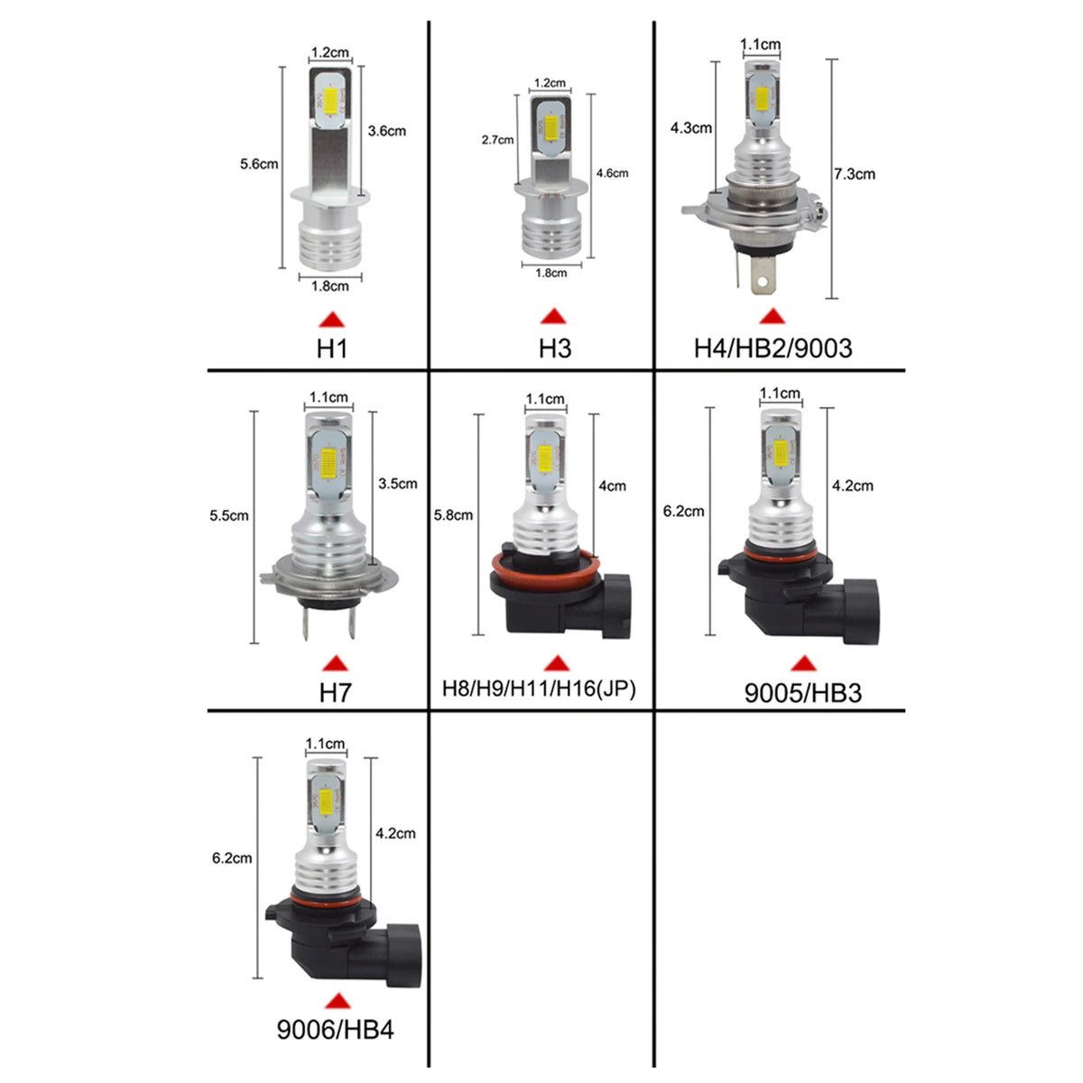 Kit Lâmpada LED H7/H4 4 Peças - Farol Alto/Baixo Branco 6000K, Amarelo 3000K, Azul Gelo 12000K