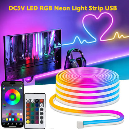 RGB Flexible LED Strip Lights USB Neon Rope Lights Remote App Control Music Sync Color Change Gaming Room Party Decor DIY Design