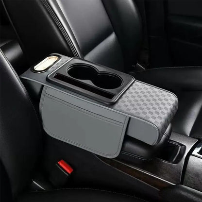 Car Center Console Height Increasing Armrest Cushion Multifunctional PU Leather Armrest Pad with Cup Holder Tissue Box Universal