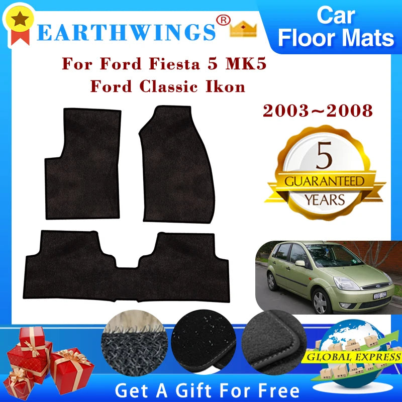 Car Floor Mats For Ford Fiesta 5 MK5 Ford Classic 2003~2008 Rugs Panel Footpads Carpet Cover Pad Anti-slip Foot Pads Accessories