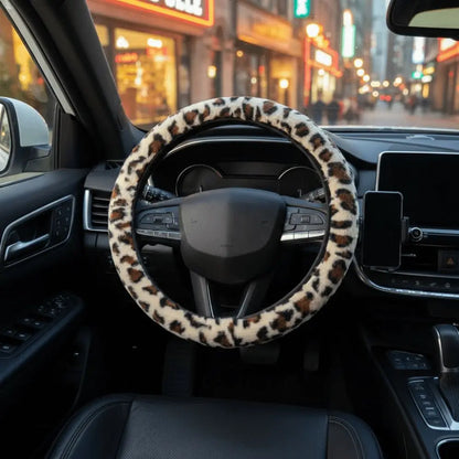 Leopard Steering Wheel Cover Winter Plush Soft Comfortable Fur Steering Wheel Cover 38cm Universal Car Steering Wheel Cover