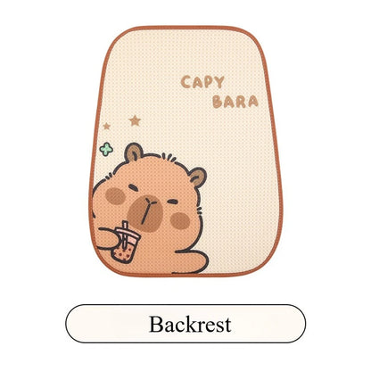 Universal Car Seat Covers Cute Capybara Design Comfortable Breathable Mesh Fabric Four Leaf Clover Pattern for All Seasons