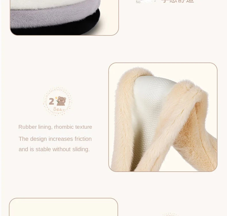 Plush Car Steering Wheel Cover Cartoon Cute Bear Ears Steering Wheel Cover Winter Warm and Comfortable Steering Wheel Cover