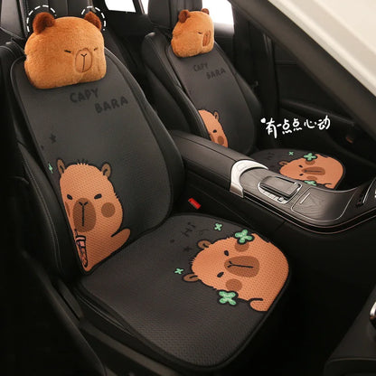 Universal Car Seat Covers Cute Capybara Design Comfortable Breathable Mesh Fabric Four Leaf Clover Pattern for All Seasons