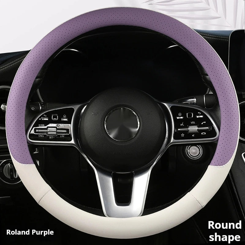 Steering Wheel Cover Breathable Non Slip Nappa Leather All Season Universal For Car Interior Wear Resistant Protective Cover
