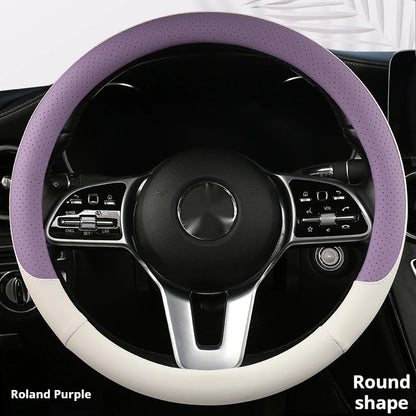 Steering Wheel Cover Breathable Non Slip Nappa Leather All Season Universal For Car Interior Wear Resistant Protective Cover