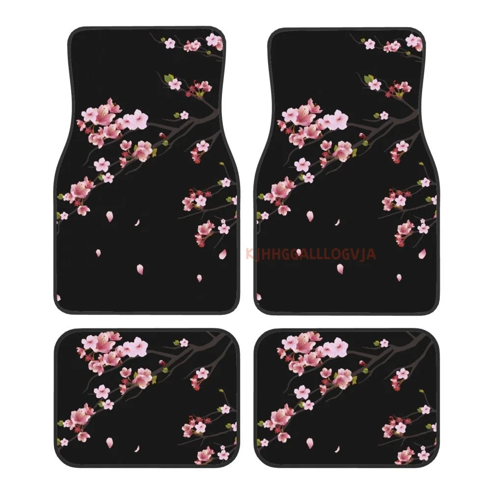 Japanese Sakura Branch 4PCS Crystal Velvet Car Floor Mats Set of Four Anti Fouling Car Mats Carpet Anti Slip Car Floor Mats