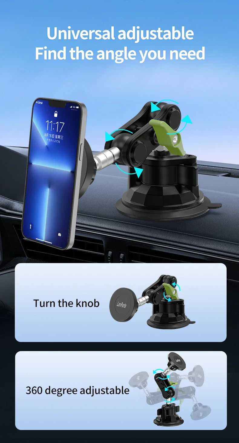 Car Phone Holder Magnetic Mount Strong Sticky Adhesive Suction Cup Dashboard 360 Rotating Anti-Shake for Iphone 16 15 14 13