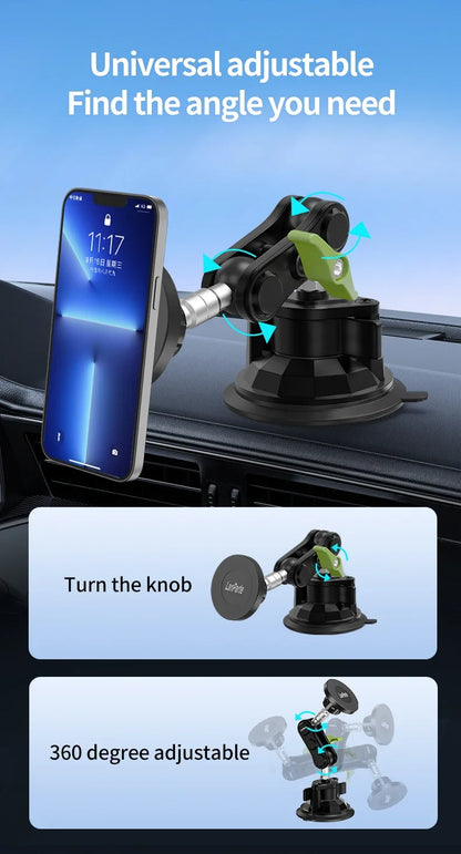 Car Phone Holder Magnetic Mount Strong Sticky Adhesive Suction Cup Dashboard 360 Rotating Anti-Shake for Iphone 16 15 14 13