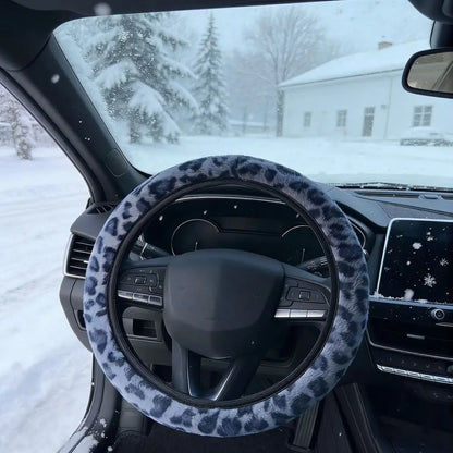 Leopard Steering Wheel Cover Winter Plush Soft Comfortable Fur Steering Wheel Cover 38cm Universal Car Steering Wheel Cover