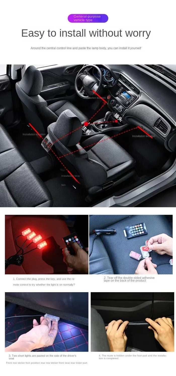 New Neon LED Car Interior Ambient Foot Strip Light Kit Accessories Backlight Remote App Music Control Auto RGB Decorative Lamps