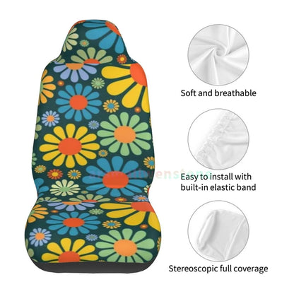 Hippie Flowers Car Seat Cover 2PCS Front Car Seat Cover Seat Anti Fouling Protective Cover Cute Car Accessories