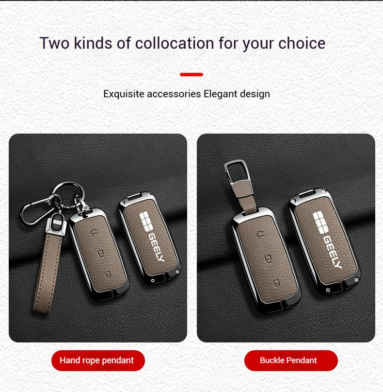 For Geely EX5 Metal Leather Car Key Case Full Cover Shell For Geely EX5 EM-i / ‌Starray EM-i / Galaxy L6/L7/E8/M9