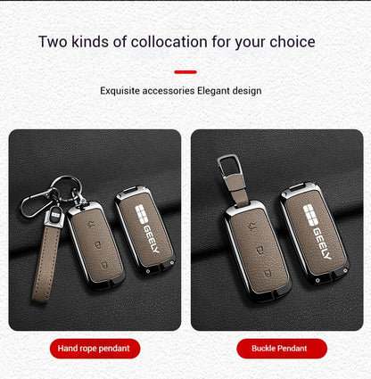 For Geely EX5 Metal Leather Car Key Case Full Cover Shell For Geely EX5 EM-i / ‌Starray EM-i / Galaxy L6/L7/E8/M9