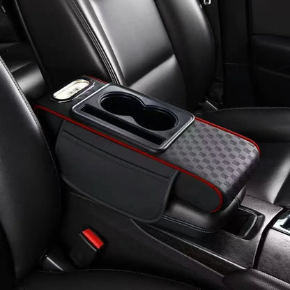 Car Center Console Height Increasing Armrest Cushion Multifunctional PU Leather Armrest Pad with Cup Holder Tissue Box Universal