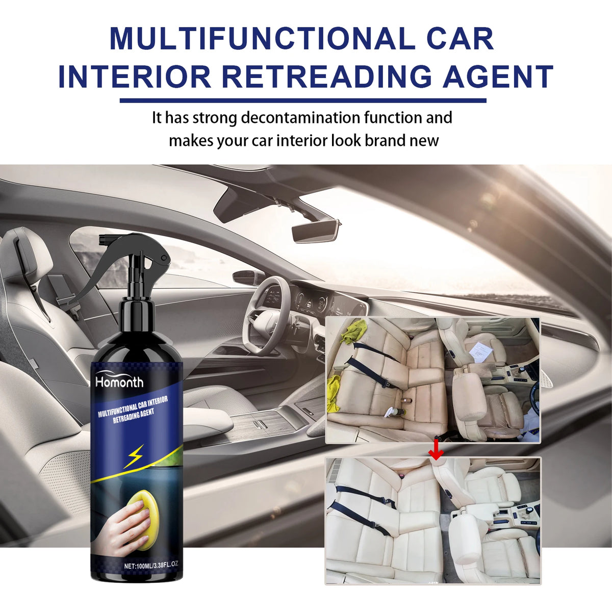 Car Interior Detailer Spray 100ml Multi Purpose Interior Cleaner & Protectant for Dashboard Plastic Trim UV Protection DustProof