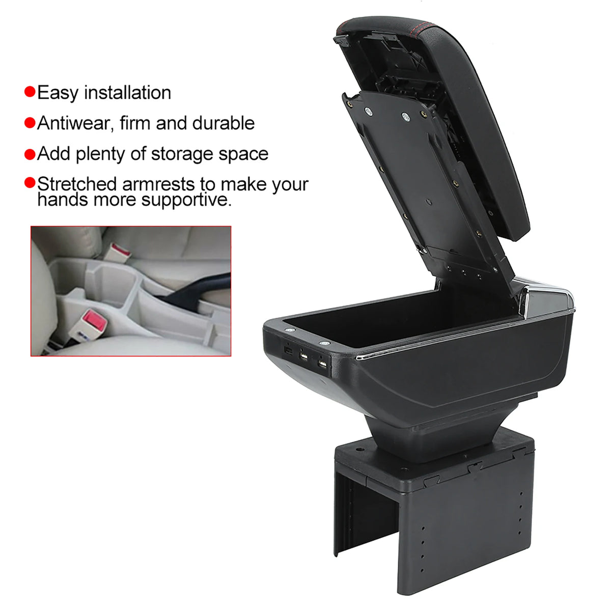 Universal Car Center Console Armrest Box Container Adjustable with USB Interface