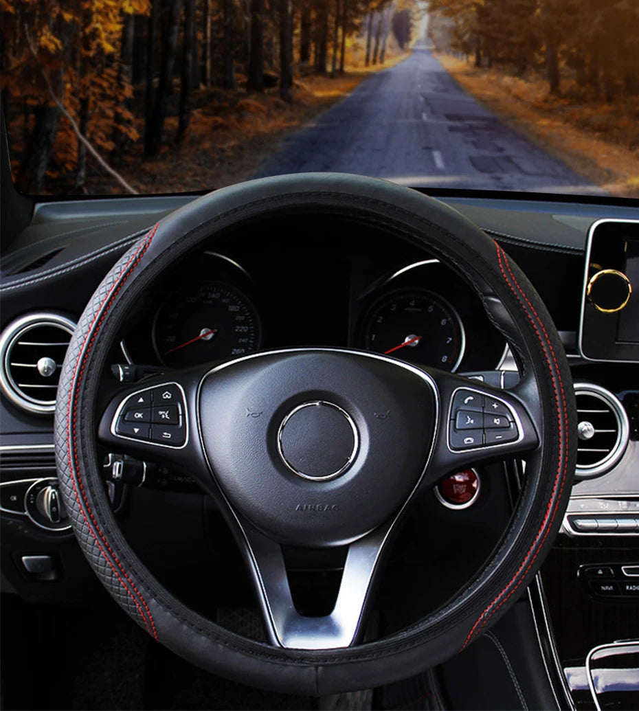 SEAMETAL 37-39CM Steering Wheel Cover Anti Slip Breathable Steering Cover Universal Microfiber Leather Steer Wheel Protector
