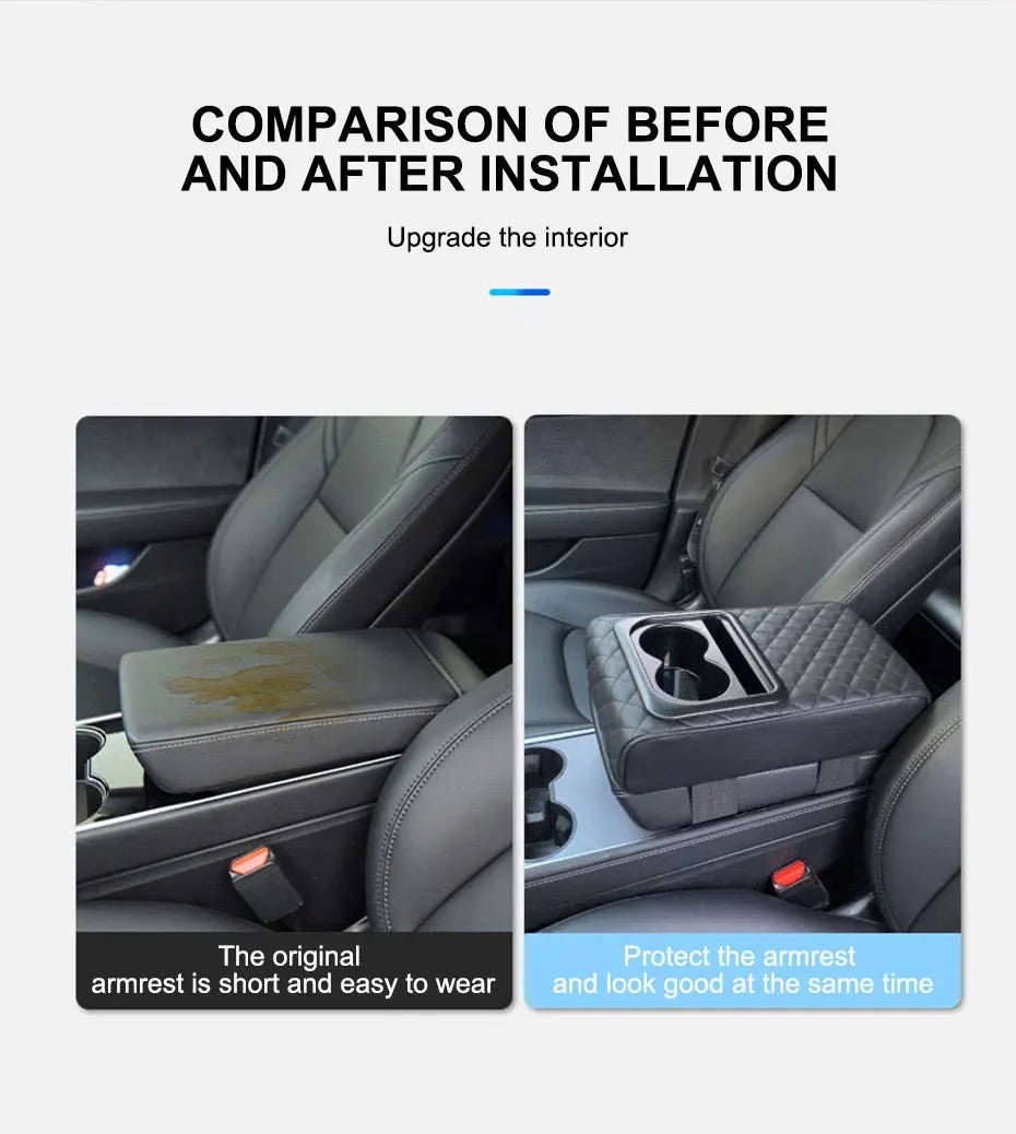 SEAMETAL Universal Car Center Console Armrest Pad PU Leather Armrest Heightening Cushion with 2 Cup Holders Storage Organizer