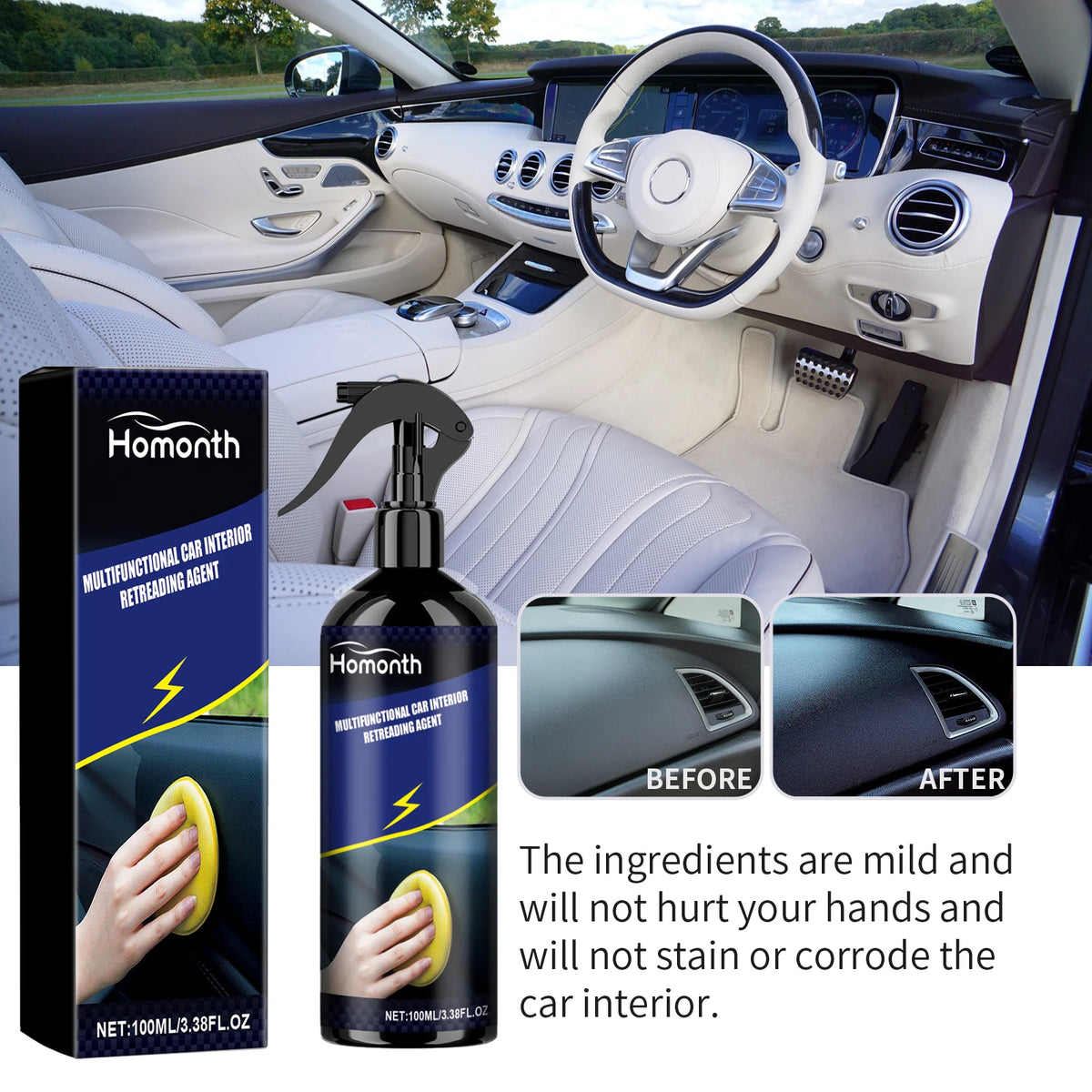 Car Interior Detailer Spray 100ml Multi Purpose Interior Cleaner & Protectant for Dashboard Plastic Trim UV Protection DustProof