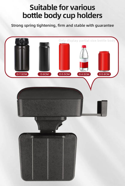Height Adjustable Car Center Console Gap Storage Organizer with Liftable Tray Elbow Support Armrest Pad for SUV Sedan