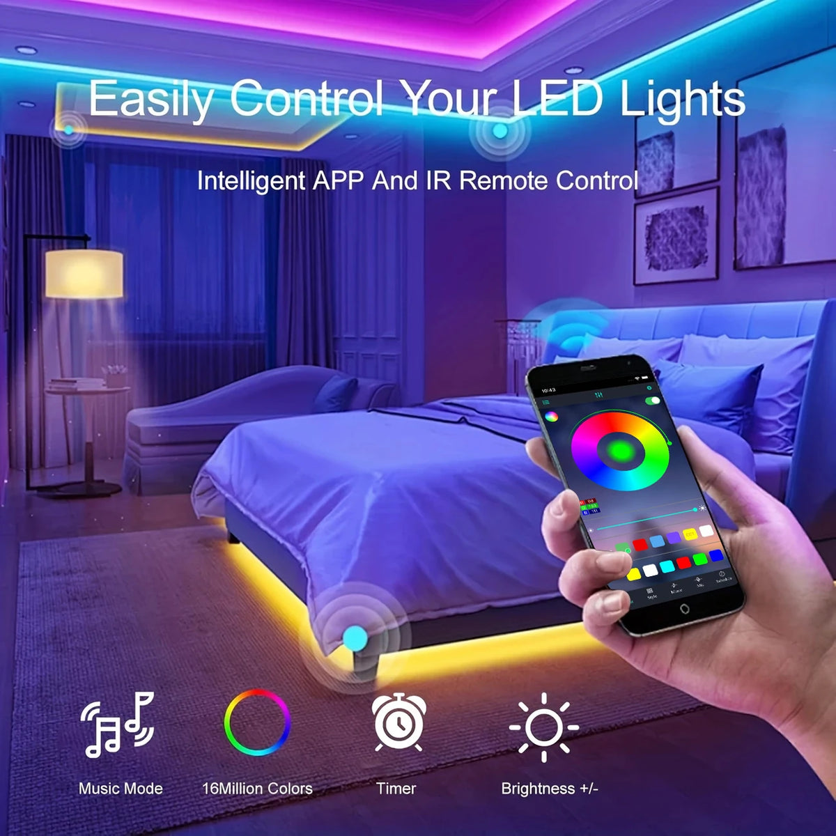 RGB LED Strip Lights with 44-Key Remote Control for Home Bedroom Party Decor TV Backlight Wall Room 1m 3m 5m 10m 20m 30m 40mTape