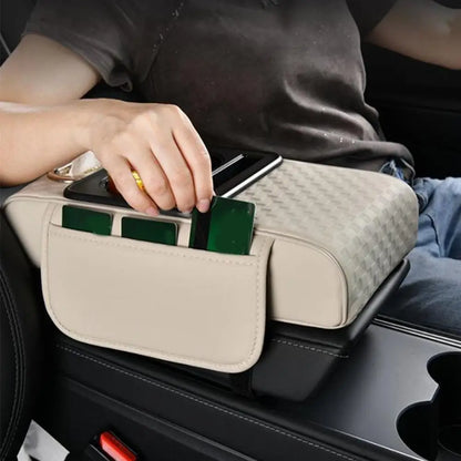 Car Center Console Height Increasing Armrest Cushion Multifunctional PU Leather Armrest Pad with Cup Holder Tissue Box Universal