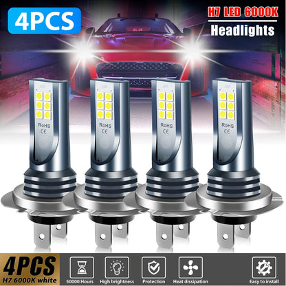 Kit Lâmpada LED H7 12SMD 4 Peças - Farol Alto/Baixo Branco 6000K