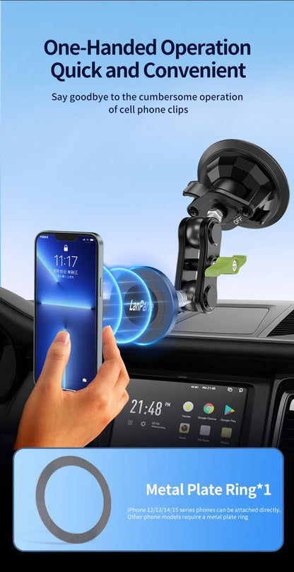 Car Phone Holder Magnetic Mount Strong Sticky Adhesive Suction Cup Dashboard 360 Rotating Anti-Shake for Iphone 16 15 14 13