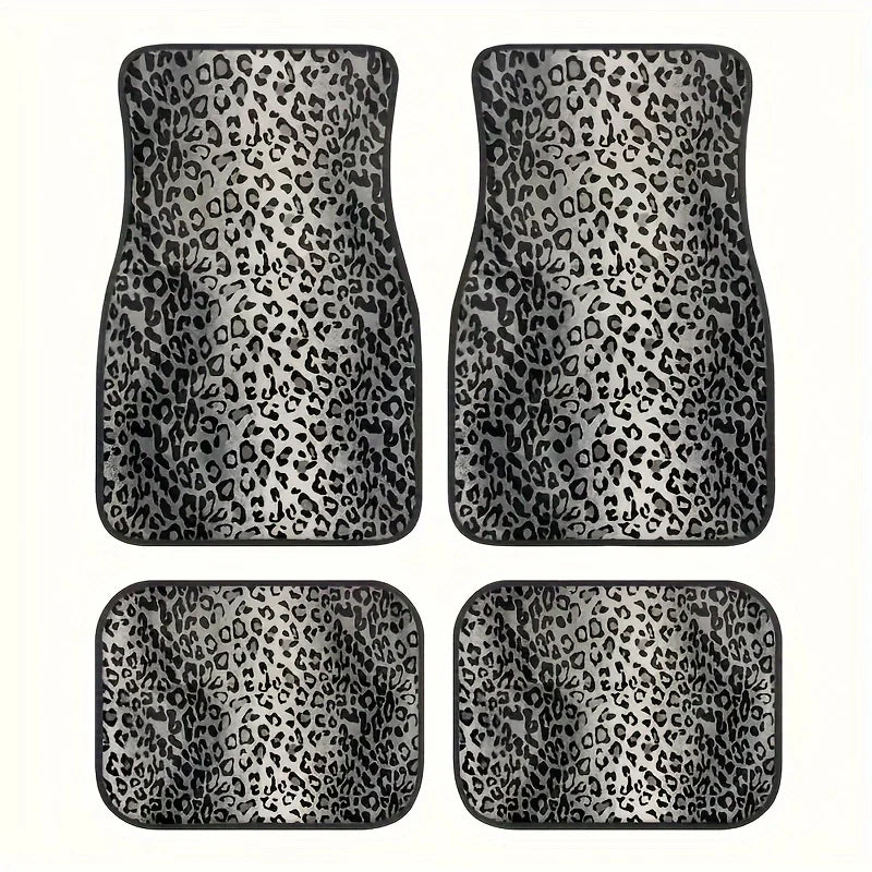 Luxury Leopard Print Car Floor Mats - Universal Fit, Durable Polyester Fiber, Elegant Interior Accessory for Front&Rear Seats