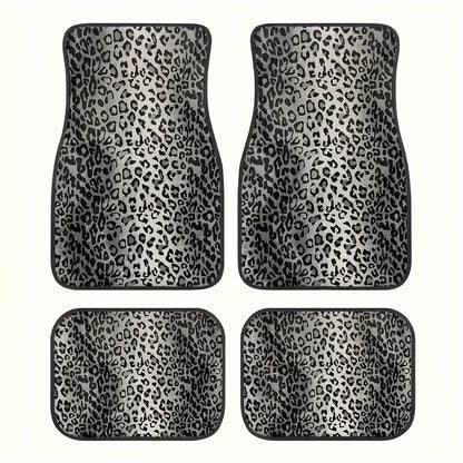 Luxury Leopard Print Car Floor Mats - Universal Fit, Durable Polyester Fiber, Elegant Interior Accessory for Front&Rear Seats