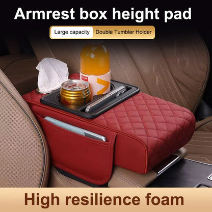 Portable Center Console Armrest Cushion Leather With Cup Holder Tissue Box Car Armrest Pillow Multifunctional Parts & Accessorie