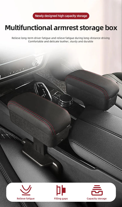 Height Adjustable Car Center Console Gap Storage Organizer with Liftable Tray Elbow Support Armrest Pad for SUV Sedan