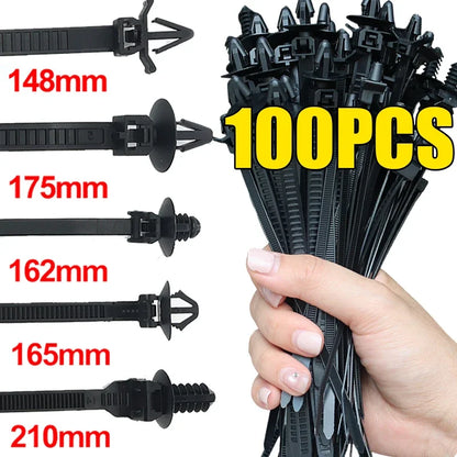 Nylon Push Clip Zip Tie Fastener Universal Car Bumper Fender Retainer Self Locking Nylon Strap Body Trim Repair Accessories