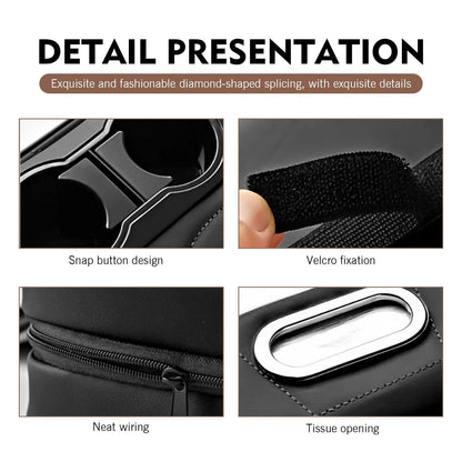 Car Center Console Armrest Cushion with Dual Cup Holders Tissue Box Side Pocket PU Leather Arm Rest Cover for Universal Cars