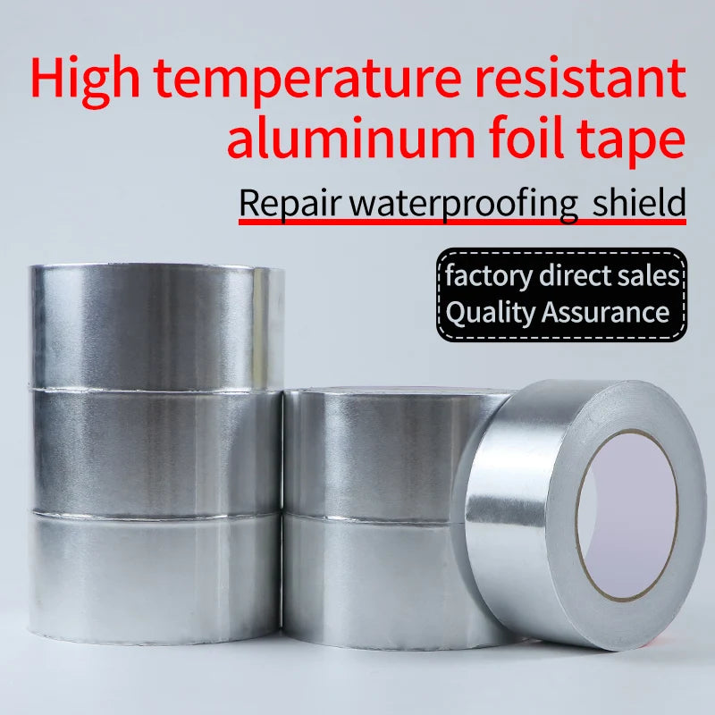 1 Roll High Temperature Resistant Aluminum Foil Tape, Waterproof and Oil-Proof, Flame-Retardant and Sun-Proof, Hand-Tearable