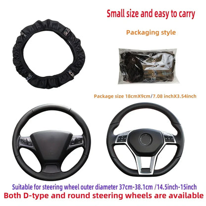 Car Pu Leather Steering Wheel Cover, 14.57-14.96inch Artificial Diamond, New Steering Wheel Cover