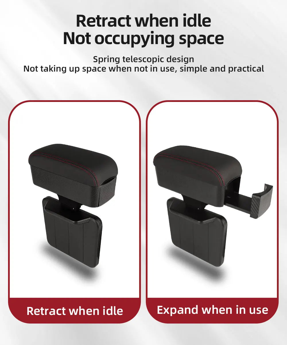 Height Adjustable Car Center Console Gap Storage Organizer with Liftable Tray Elbow Support Armrest Pad for SUV Sedan