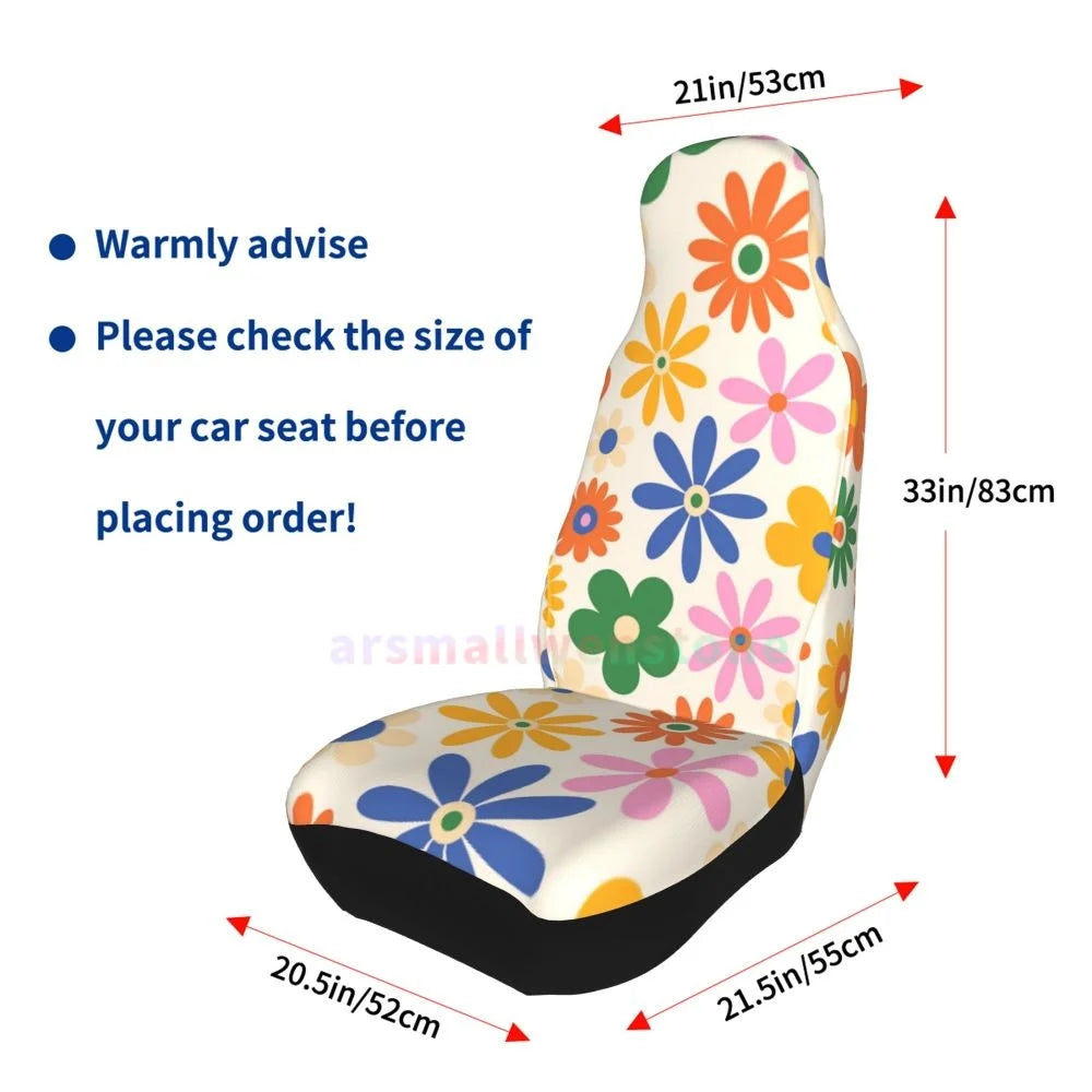 Hippie Flowers Car Seat Cover 2PCS Front Car Seat Cover Seat Anti Fouling Protective Cover Cute Car Accessories