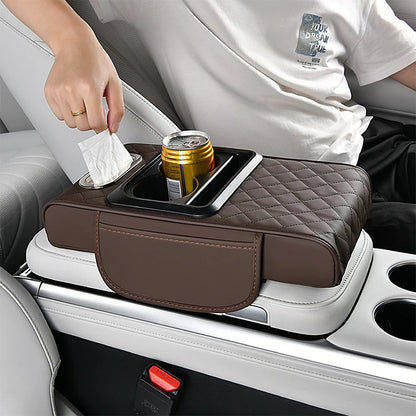 Portable Center Console Armrest Cushion Leather With Cup Holder Tissue Box Car Armrest Pillow Multifunctional Parts & Accessorie