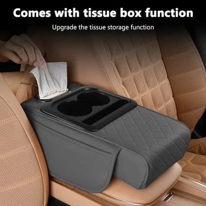 Auto Center Console Armrest Cushion With 2 Cup Holder PU Leather Armrest Pad Portable Car Amrest Pillow Cover Height Pad
