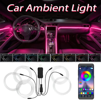 LED Ambient Light Car Interior Strip Light RGB Auto Environment Light APP Control Car Center Console Decoration Accessories