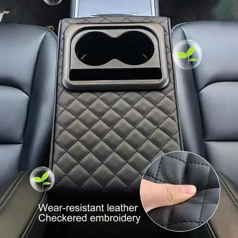 Auto Center Console Armrest Cushion With 2 Cup Holder PU Leather Armrest Pad Portable Car Amrest Pillow Cover Height Pad