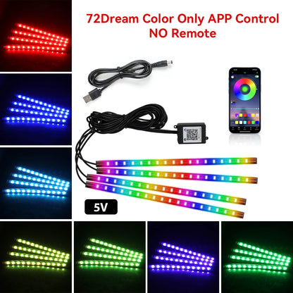 Car Interior Ambient Light Kit RGB LED Foot Strip Light Music Sync with App Remote Music Control Cig/USB Auto Decorative Lamps