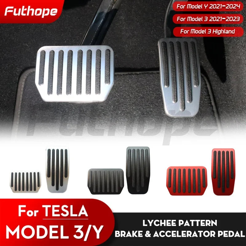 Futhope 2021-2024 Car Foot Pedal Pads Covers For Tesla Model 3 Y highland Accessories Litchi Grain Anti Accelerator Brake