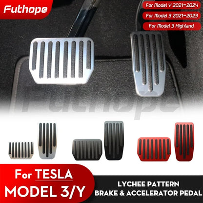 Futhope 2021-2024 Car Foot Pedal Pads Covers For Tesla Model 3 Y highland Accessories Litchi Grain Anti Accelerator Brake