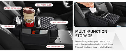 Center Console Organizer with Cup Holder Car Armrest Storage Box Armrest Heightening Cushion Pad for Car Interior Auto Accessory
